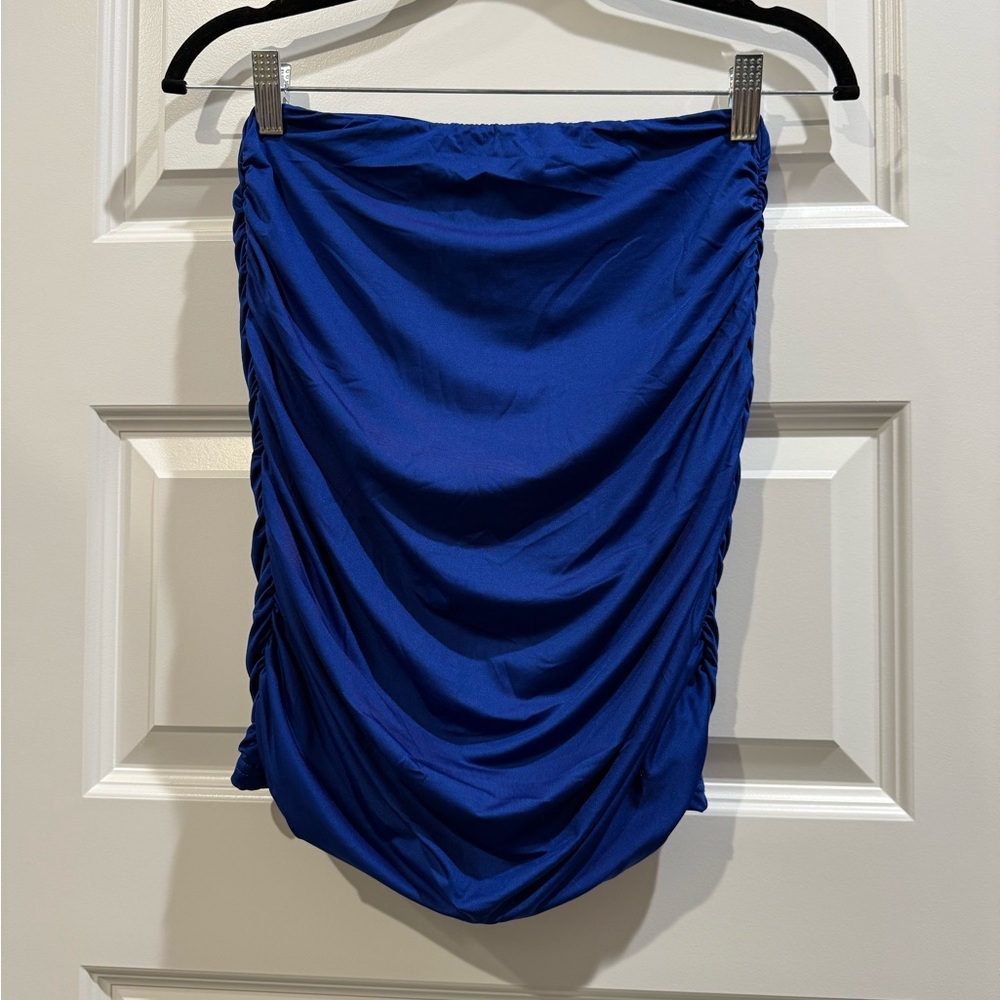 Blue Ruched Bodycon Mini Skirt / pencil